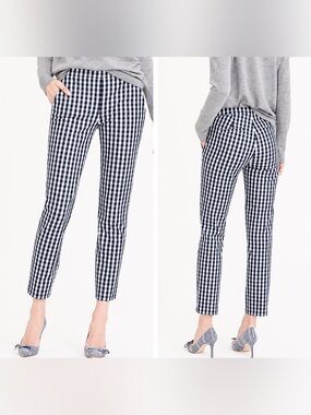 J.Crew Martie Navy White Gingham Ankle Pants Crop Slim Stretch Preppy